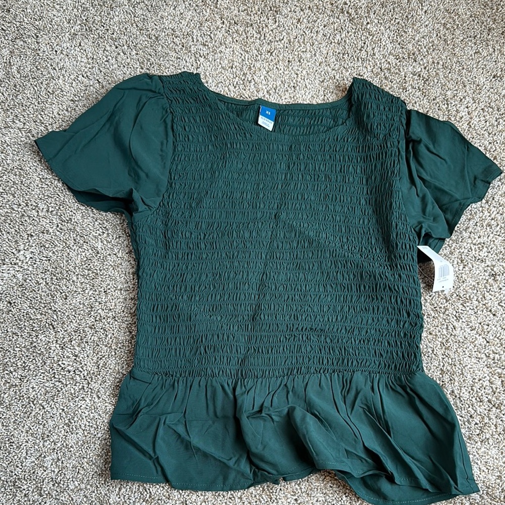 Old Navy Green Puff Sleeve Smocked Blouse